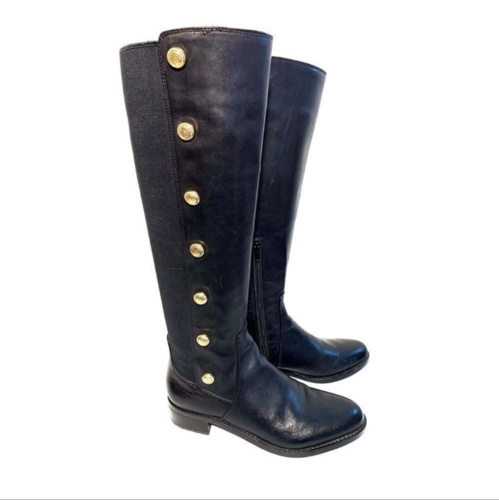 Vince Camuto "Jacilla" Tall Shaft Stretch Leather Boot - Gold Buttons NIB Sz 9M